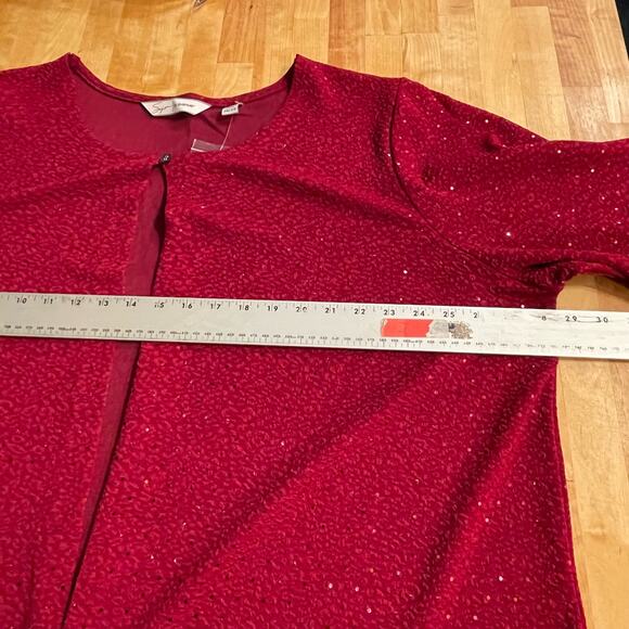 Soft By‎ Avenue Cardigan Red Single Button Sequins Shimmer Long Sleeve Sz 26/28 - Picture 6 of 9